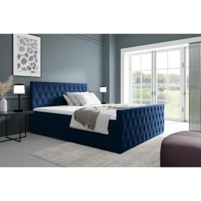 Fun Möbel Boxspringbett ASHER PREMIUM in Blau, Liegefläche 120x200 cm – mit Bettkasten, Taschenfederkern